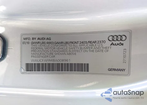 2011 Audi A5 2.0T Premium z USA, uszkodzony, nr VIN WAUCFAFR4BA008961